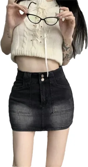 Women's High-Waisted Short Skirt Plus Size A- Line Mini Petite Skirt Semi-Circular Hip Covering Skirt