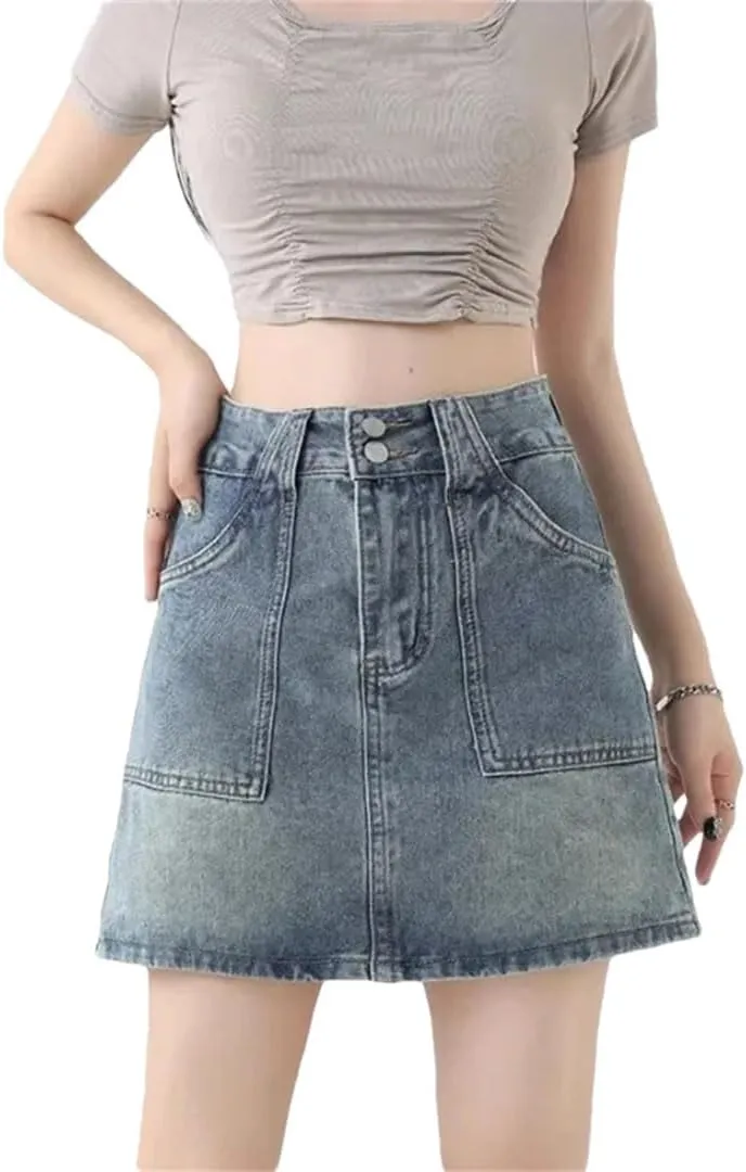 Women's High-Waisted Short Skirt Plus Size A- Line Mini Petite Skirt Semi-Circular Hip Covering Skirt