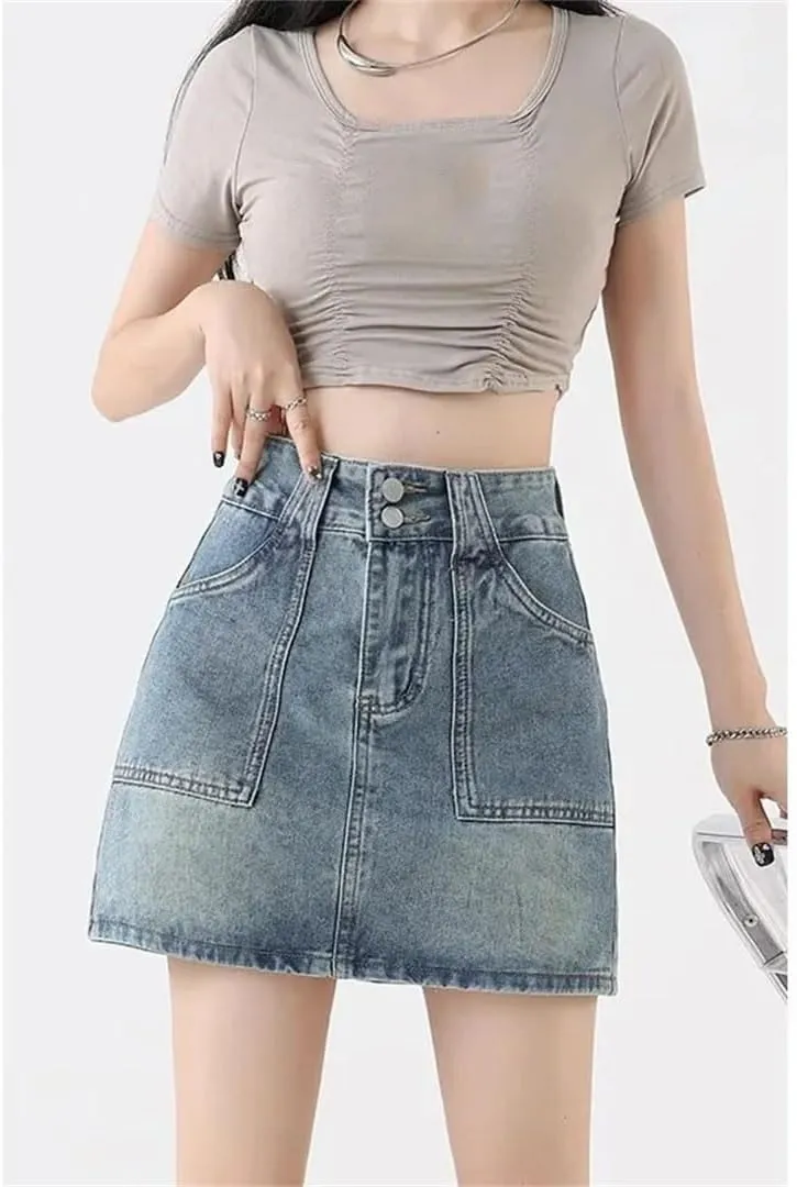 Women's High-Waisted Short Skirt Plus Size A- Line Mini Petite Skirt Semi-Circular Hip Covering Skirt