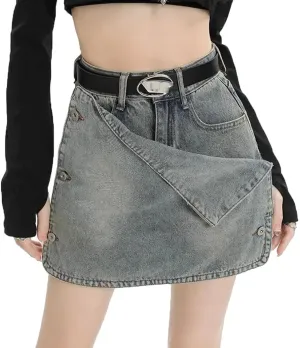 Women's High-Waisted Slimming Denim Skirt Style Buttoned Hip-Boosting Shape-Up Dress