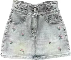 Women's High-Waisted Slimming Mini Dress Style Embroidered Denim Skirt with A- Line Hip Accent Skirt