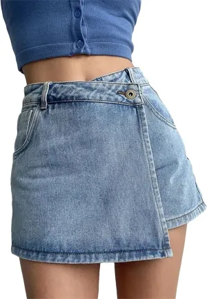 Women's Leisure High-Waisted Irregular Denim Skirt Style Loose-Fit Slimming Design A- Line Skirt