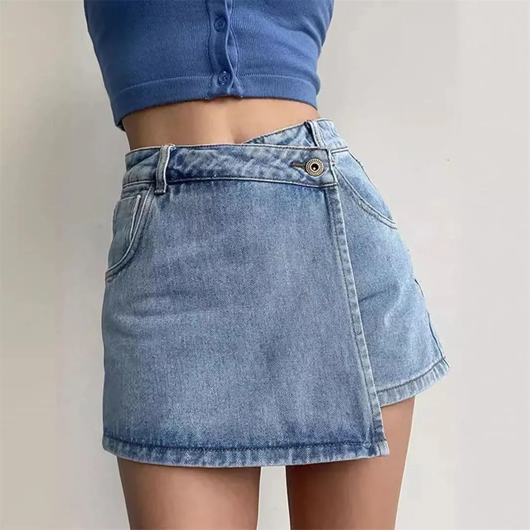 Women's Leisure High-Waisted Irregular Denim Skirt Style Loose-Fit Slimming Design A- Line Skirt