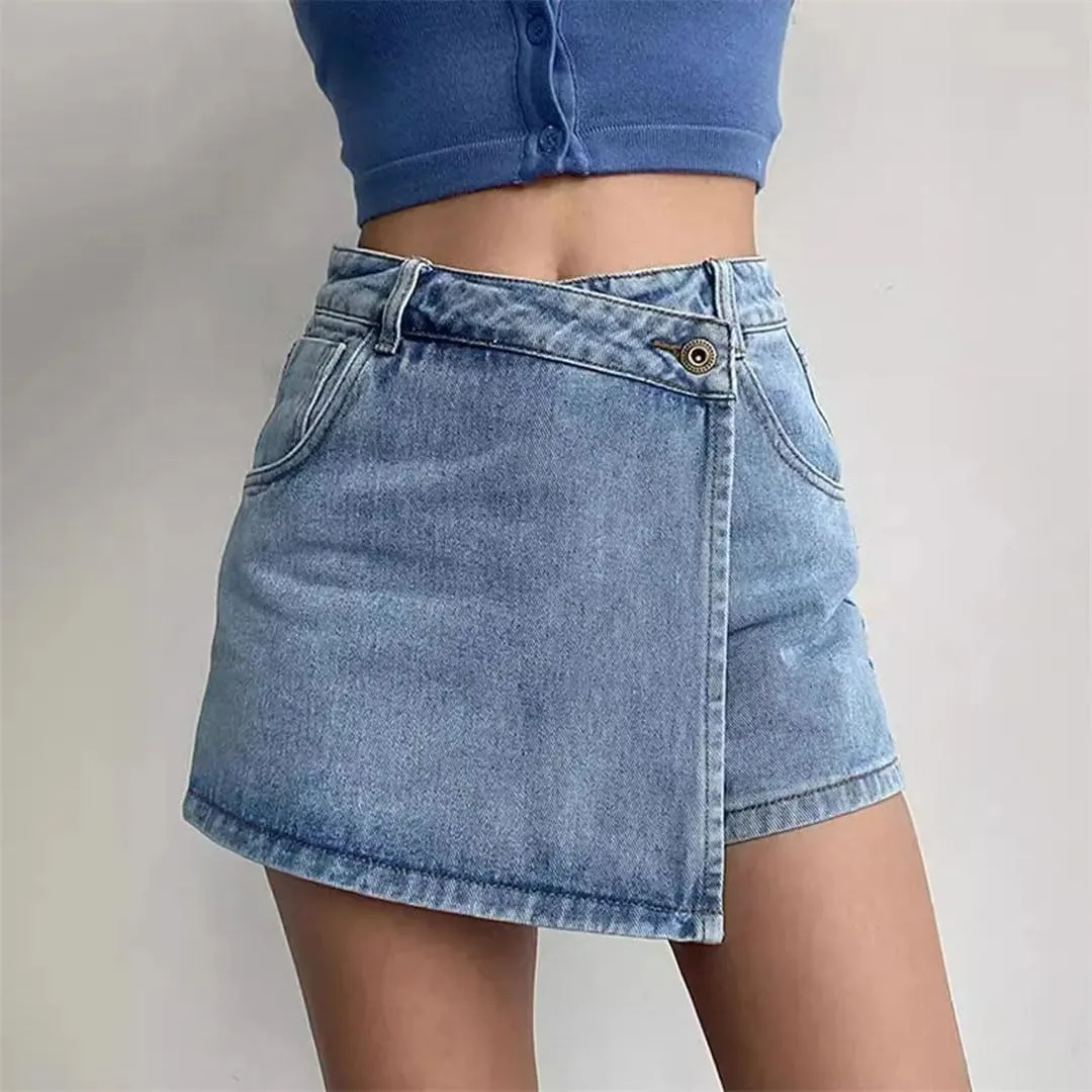 Women's Leisure High-Waisted Irregular Denim Skirt Style Loose-Fit Slimming Design A- Line Skirt