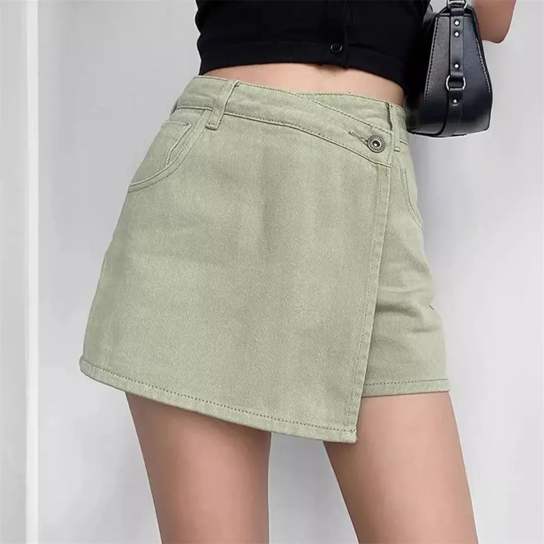 Women's Leisure High-Waisted Irregular Denim Skirt Style Loose-Fit Slimming Design A- Line Skirt
