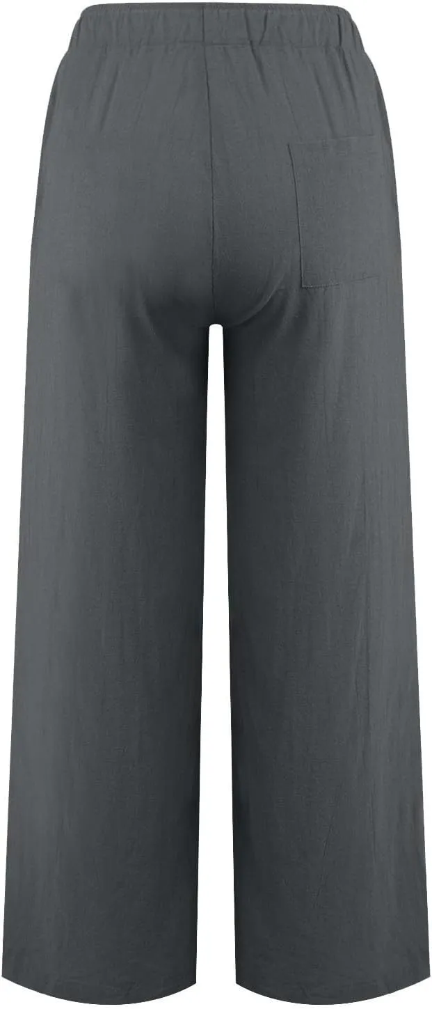 Womens Linen Pants Casual Summer Loose Beach Solid Color Plus Size High Waist Linen Pants Plus Size Trousers with Pockets