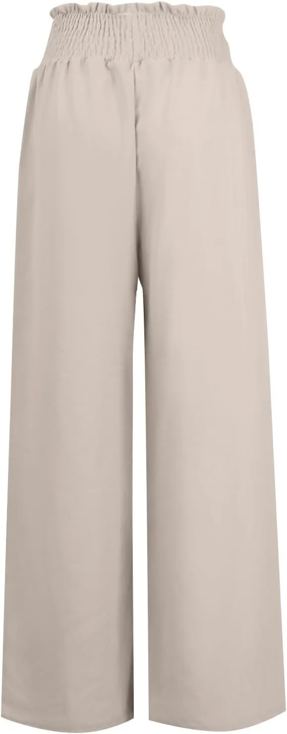 Women's Linen Pants Summer Casual Palazzo Beach Pant Drawstring High Waist Wide Leg Trousers Vacation Outfits