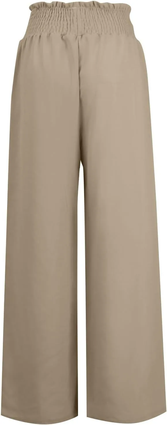 Women's Linen Pants Summer Casual Palazzo Beach Pant Drawstring High Waist Wide Leg Trousers Vacation Outfits