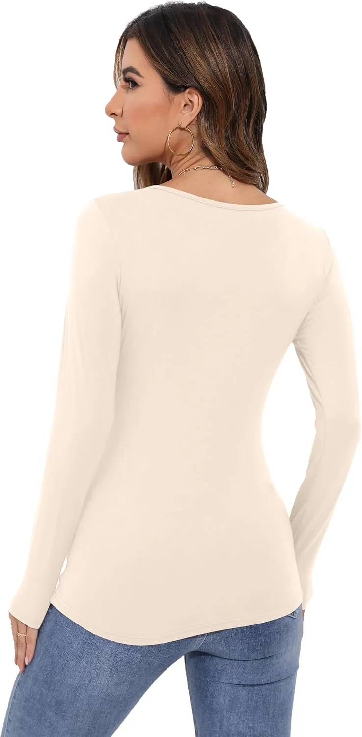 Women's Long Sleeve T-Shirt Scoop Neck Rayon Slim Fit Stretchy Layer T Shirts Tops