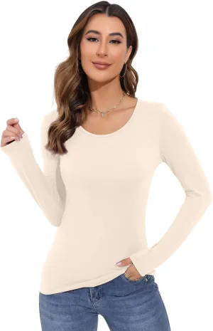 Women's Long Sleeve T-Shirt Scoop Neck Rayon Slim Fit Stretchy Layer T Shirts Tops
