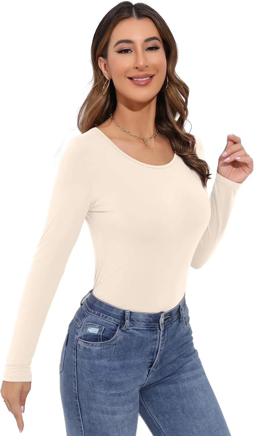 Women's Long Sleeve T-Shirt Scoop Neck Rayon Slim Fit Stretchy Layer T Shirts Tops