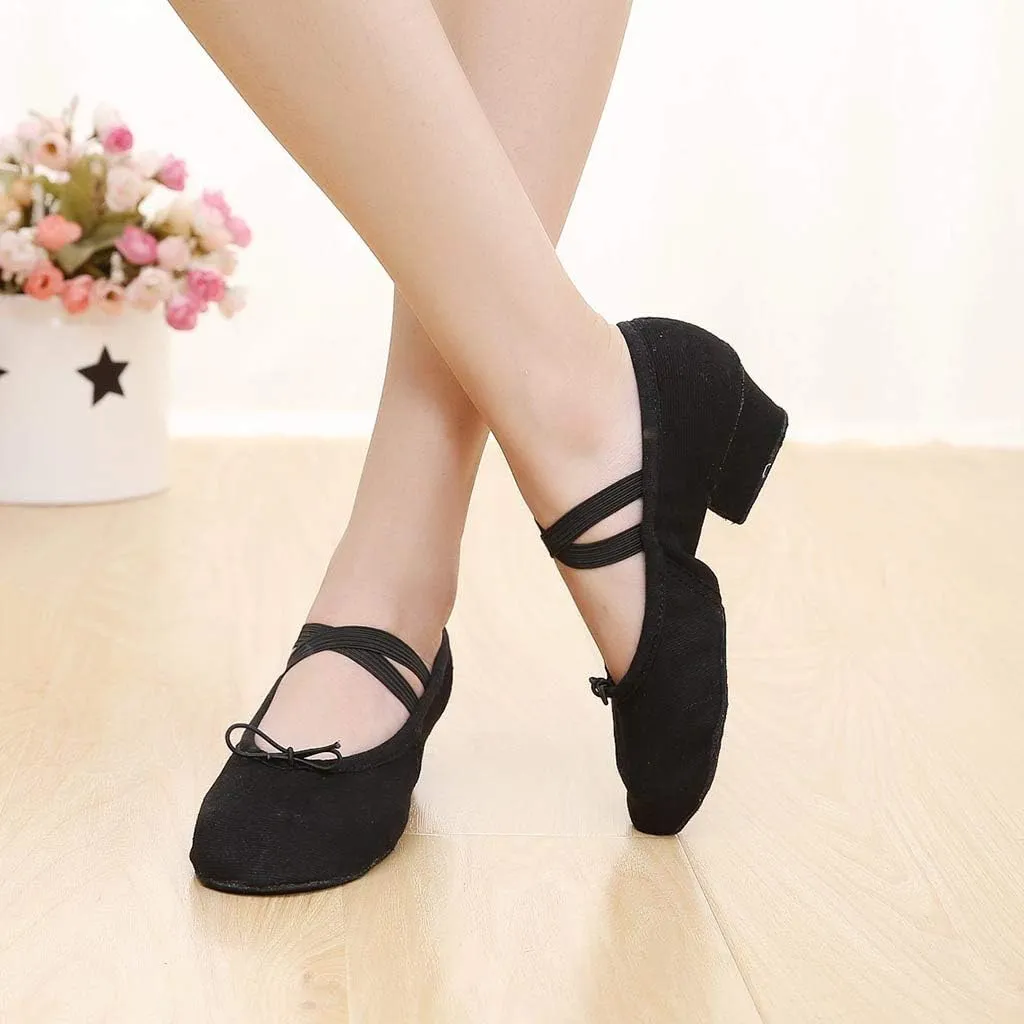 Women's Low Chunky Heels Satin Latin Dance Shoes Soft Sneakers for Ballroom Salsa Tango Performance Dancing Shoes