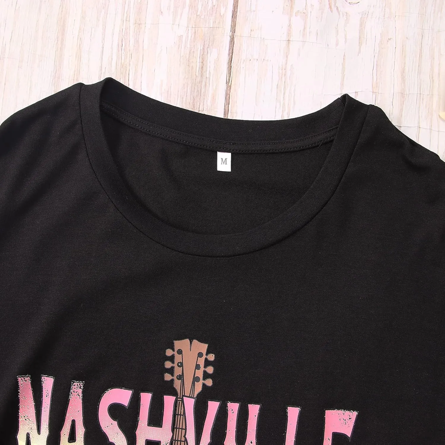 Women's Nashville Tshirt Rose Leopard Bass Guitar Graphic Tee Tennessee Country Concert Rock and Roll Vintage Tops