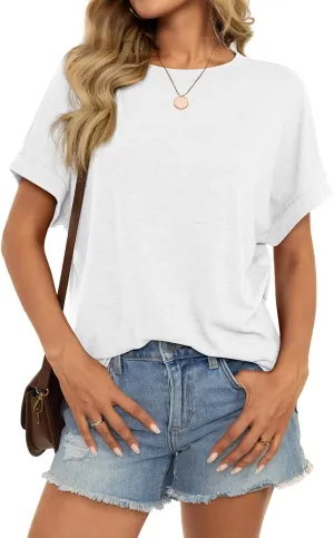 Womens Oversized T Shirts Short Sleeve Crewneck Loose Fit Tops Summer Outfits Clothes 2025