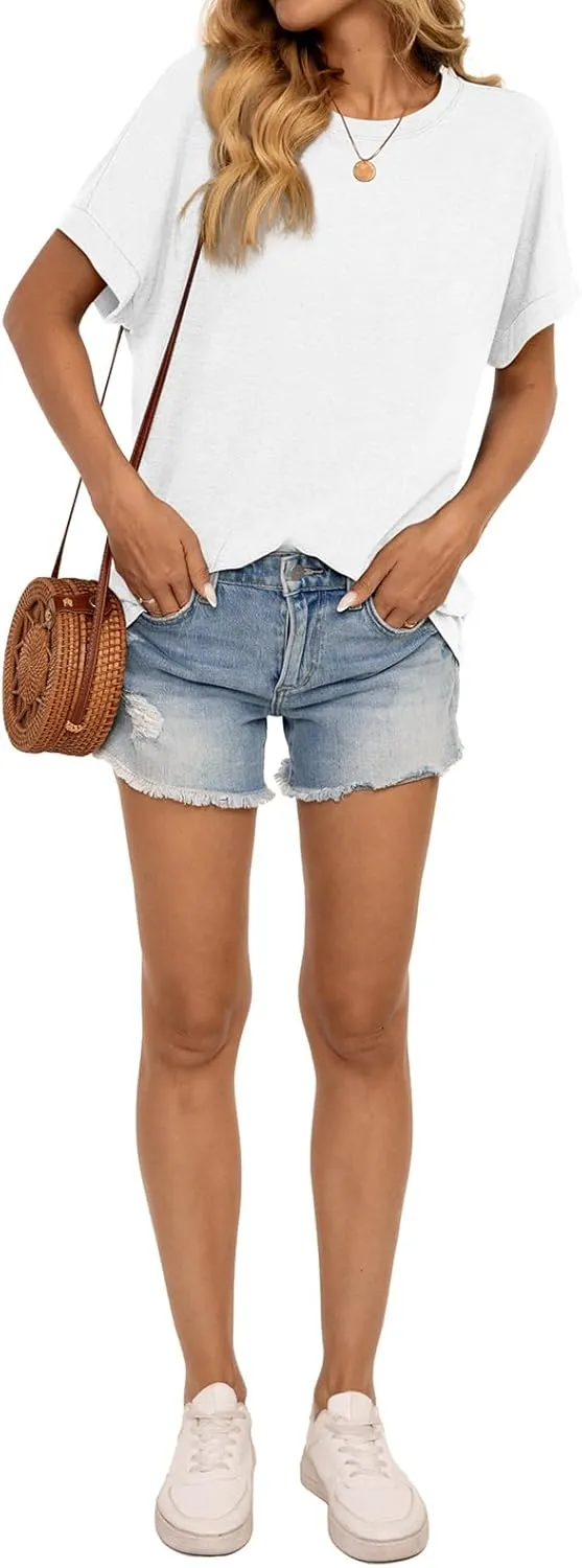 Womens Oversized T Shirts Short Sleeve Crewneck Loose Fit Tops Summer Outfits Clothes 2025