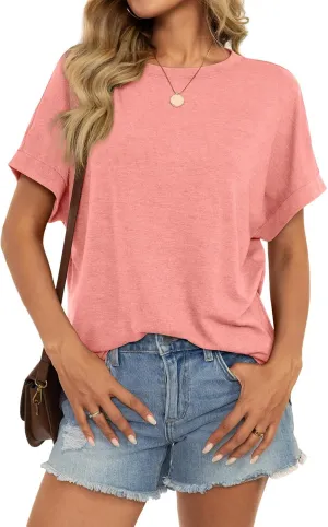 Womens Oversized T Shirts Short Sleeve Crewneck Loose Fit Tops Summer Outfits Clothes 2025