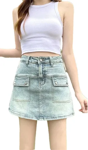 Women's Plus Size High-Waisted Slimming Denim Short Skirt Fashionable Denim Skirt