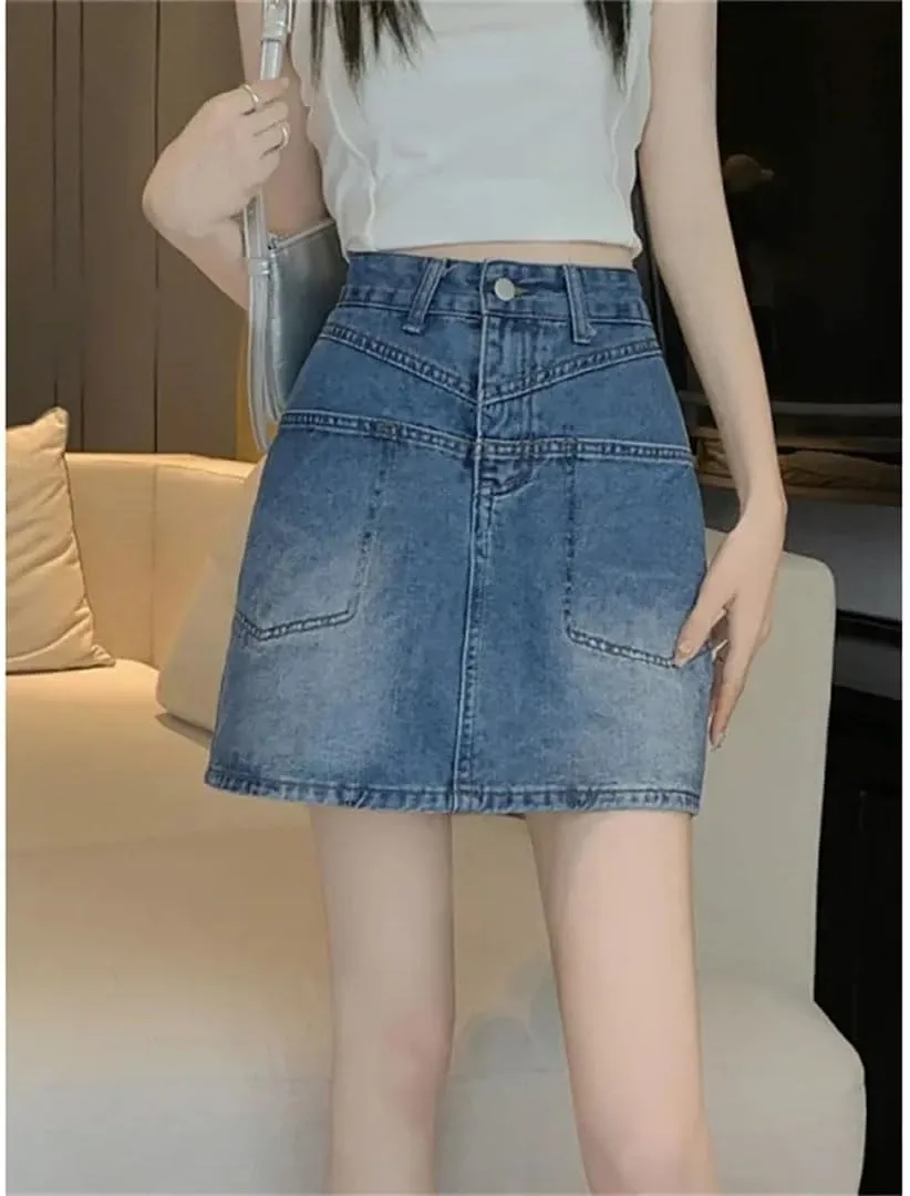 Women's Plus Size Mini Dress Denim Skirt High-Waisted Slimming Design Sensibility Hip Skirt