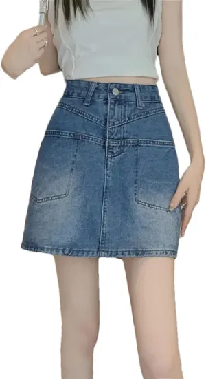 Women's Plus Size Mini Dress Denim Skirt High-Waisted Slimming Design Sensibility Hip Skirt