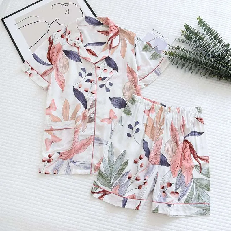 Women's Short Sleeve Shirt and Shorts Sleepwear Set