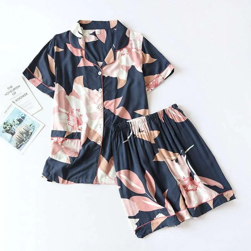 Women's Short Sleeve Shirt and Shorts Sleepwear Set