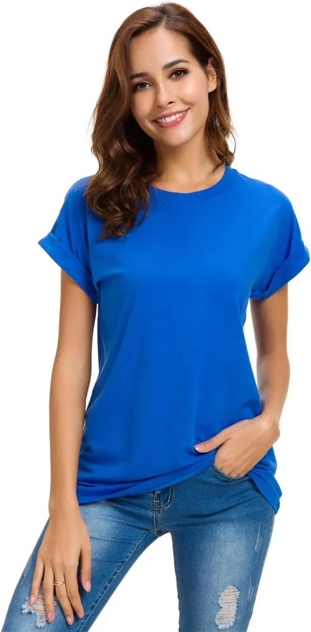 Women's Simple Crew Neck Plain Loose T-Shirt Summer Casual Tops