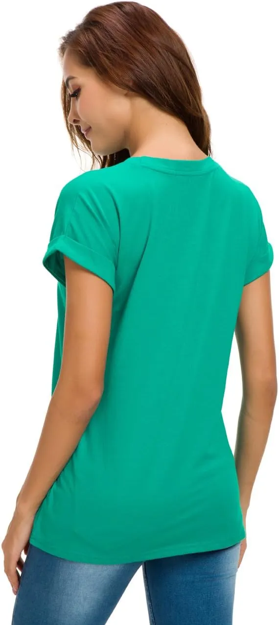 Women's Simple Crew Neck Plain Loose T-Shirt Summer Casual Tops