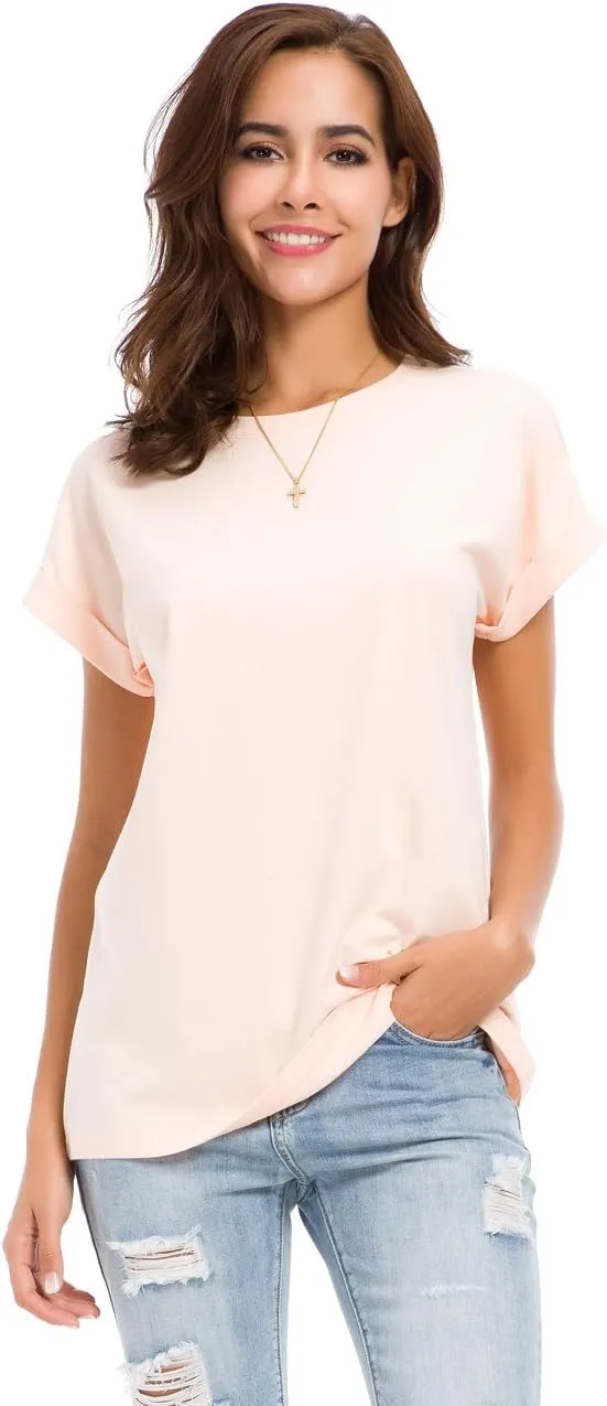 Women's Simple Crew Neck Plain Loose T-Shirt Summer Casual Tops