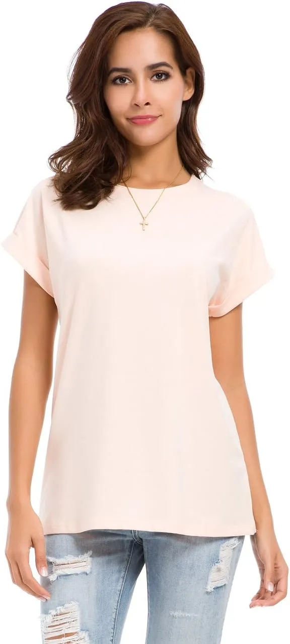 Women's Simple Crew Neck Plain Loose T-Shirt Summer Casual Tops