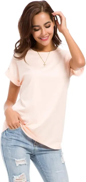 Women's Simple Crew Neck Plain Loose T-Shirt Summer Casual Tops