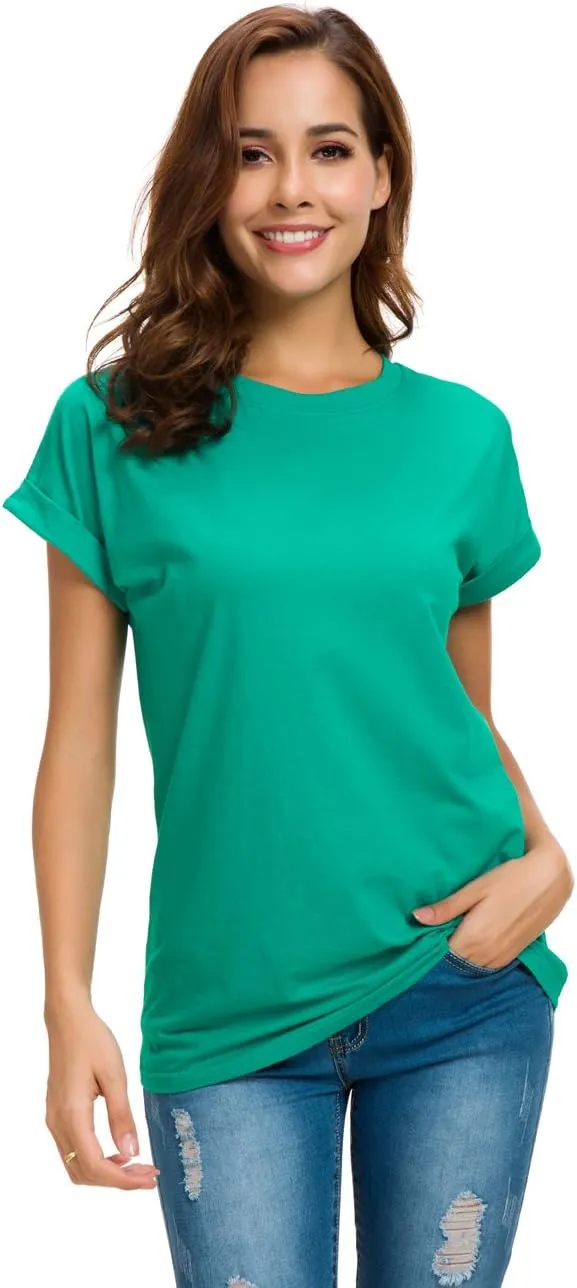 Women's Simple Crew Neck Plain Loose T-Shirt Summer Casual Tops