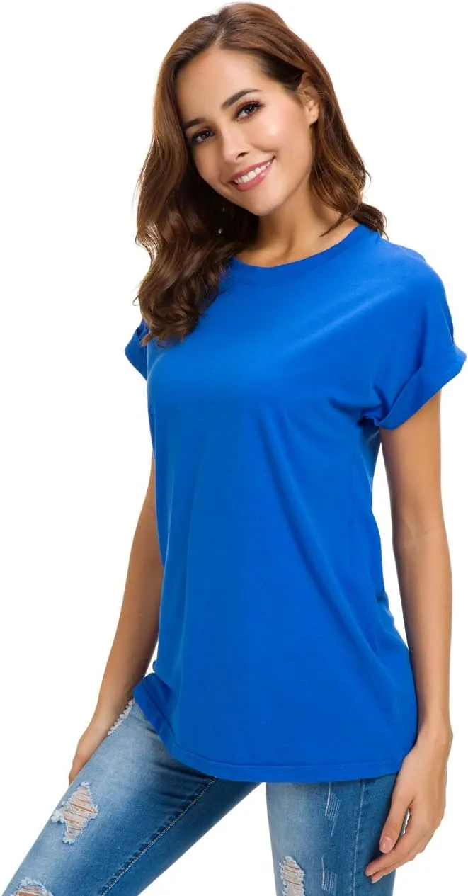 Women's Simple Crew Neck Plain Loose T-Shirt Summer Casual Tops