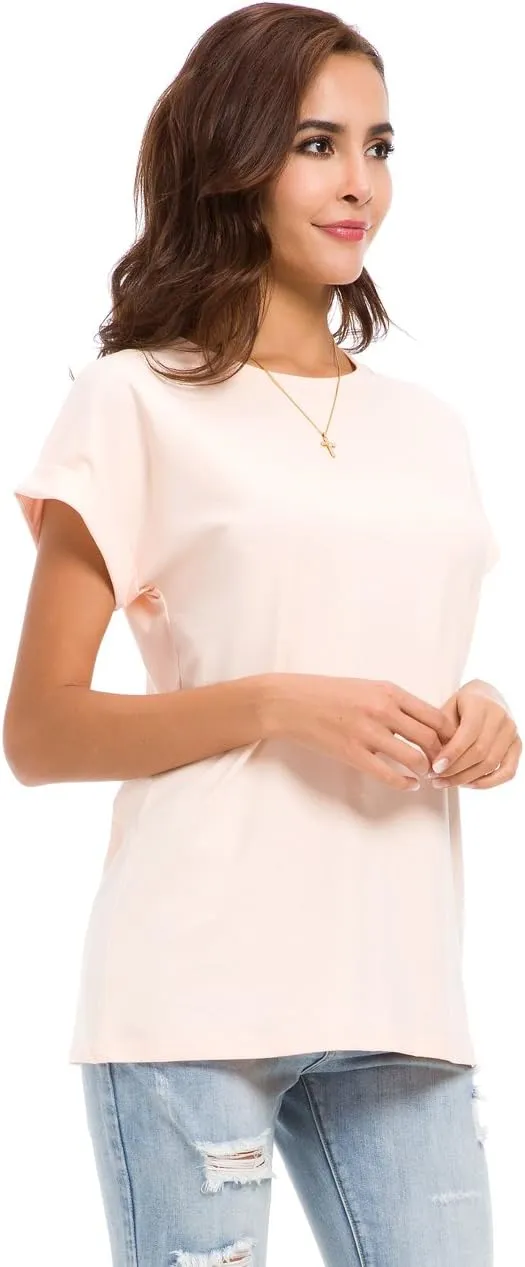 Women's Simple Crew Neck Plain Loose T-Shirt Summer Casual Tops