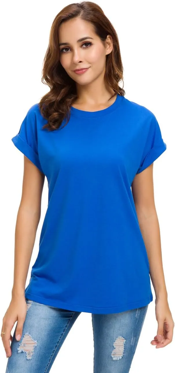 Women's Simple Crew Neck Plain Loose T-Shirt Summer Casual Tops