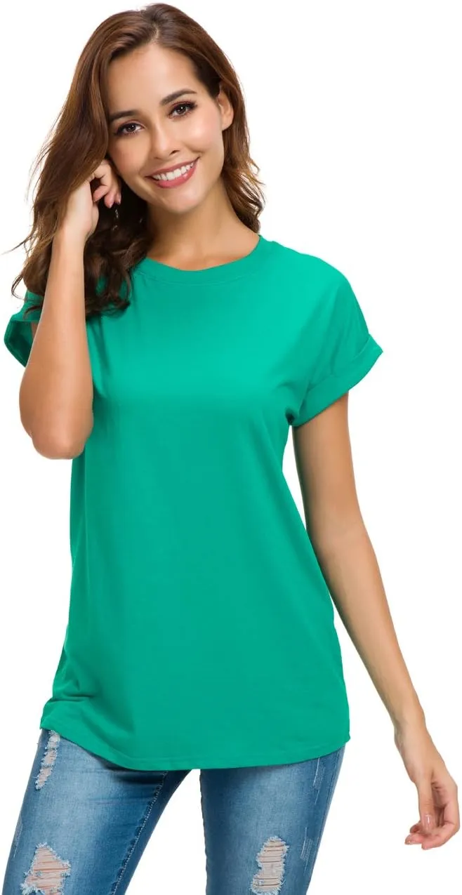 Women's Simple Crew Neck Plain Loose T-Shirt Summer Casual Tops