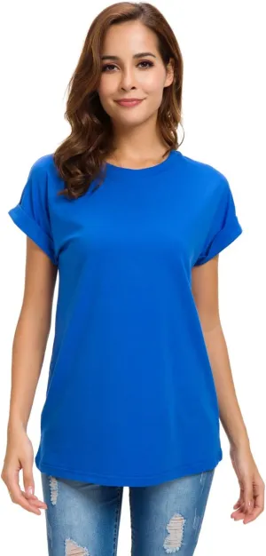 Women's Simple Crew Neck Plain Loose T-Shirt Summer Casual Tops