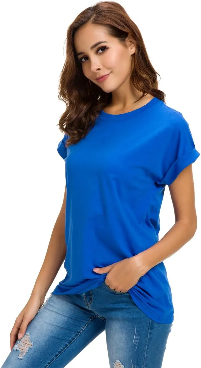 Women's Simple Crew Neck Plain Loose T-Shirt Summer Casual Tops