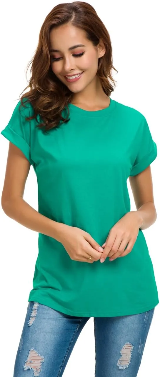 Women's Simple Crew Neck Plain Loose T-Shirt Summer Casual Tops