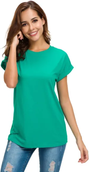 Women's Simple Crew Neck Plain Loose T-Shirt Summer Casual Tops