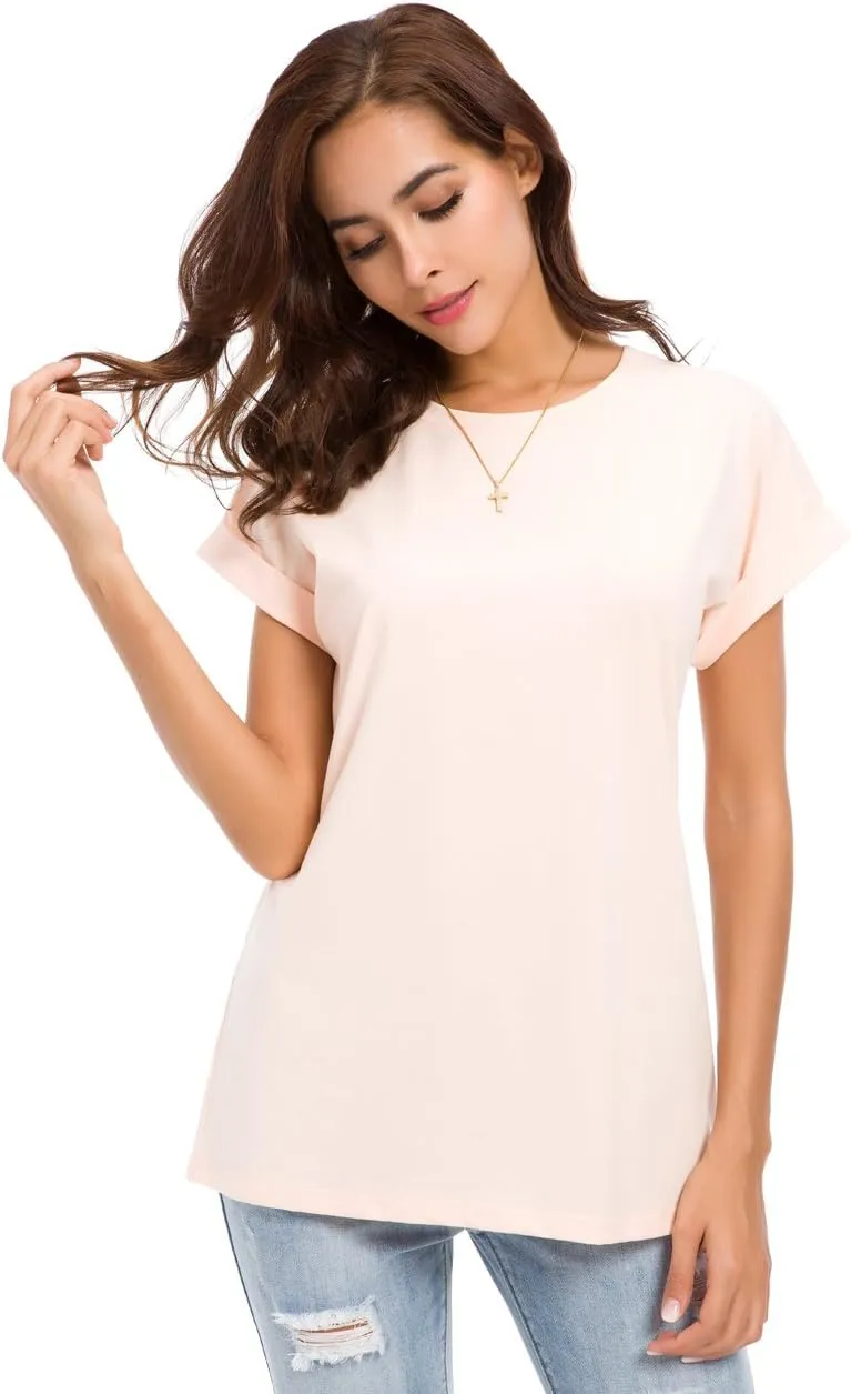 Women's Simple Crew Neck Plain Loose T-Shirt Summer Casual Tops
