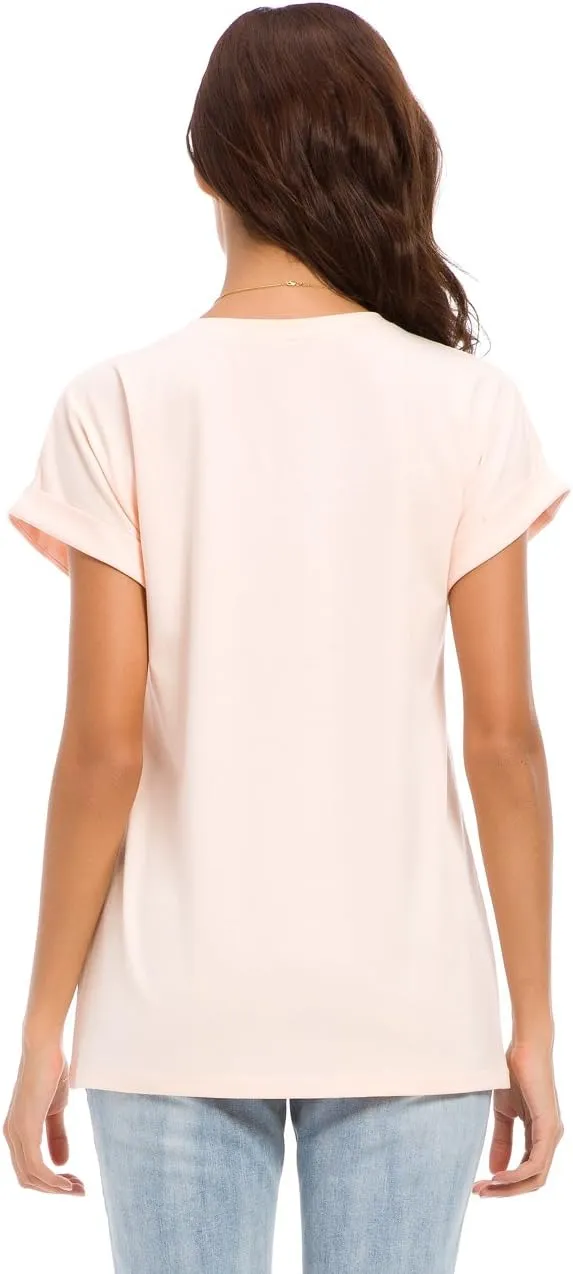 Women's Simple Crew Neck Plain Loose T-Shirt Summer Casual Tops