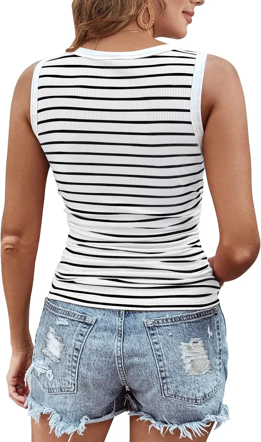 Womens Sleeveless Ribbed Tank Tops 2025 Summer Round Neck Slim Fit Top Casual T Shirts Clothes