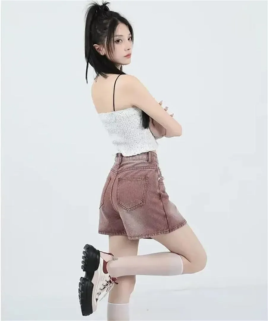 Women's Slimming A- Line Denim Mini Dress High-Waisted Leisure Skirt