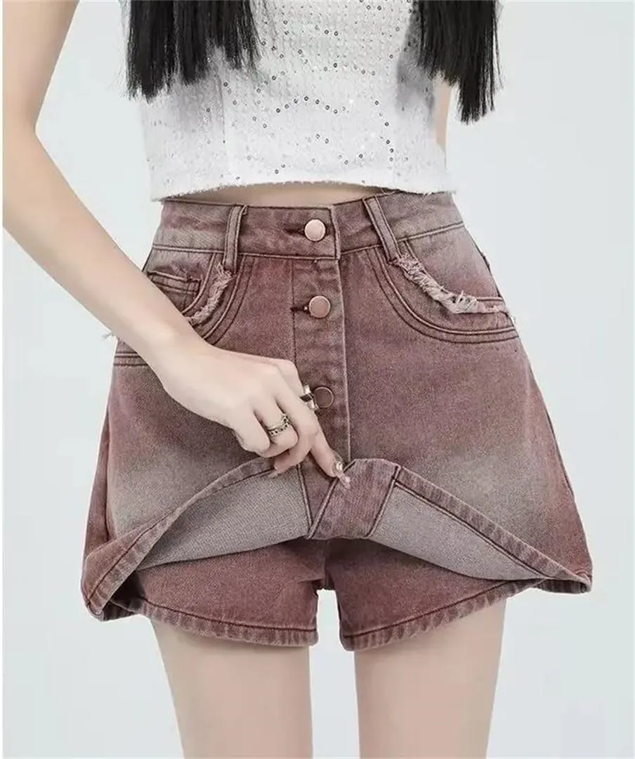 Women's Slimming A- Line Denim Mini Dress High-Waisted Leisure Skirt