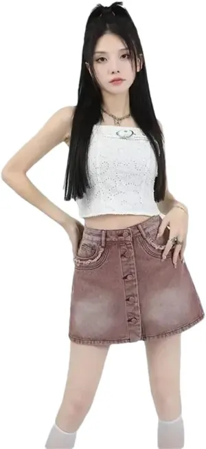 Women's Slimming A- Line Denim Mini Dress High-Waisted Leisure Skirt