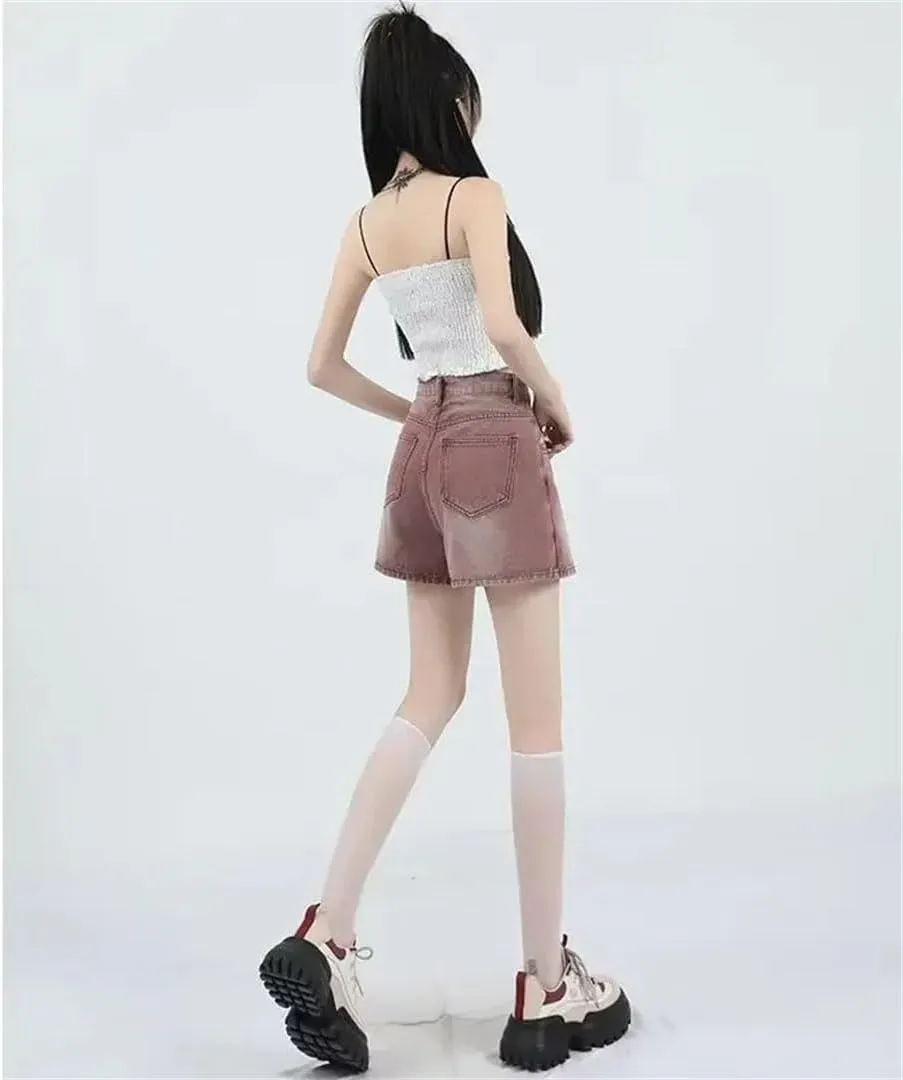 Women's Slimming A- Line Denim Mini Dress High-Waisted Leisure Skirt