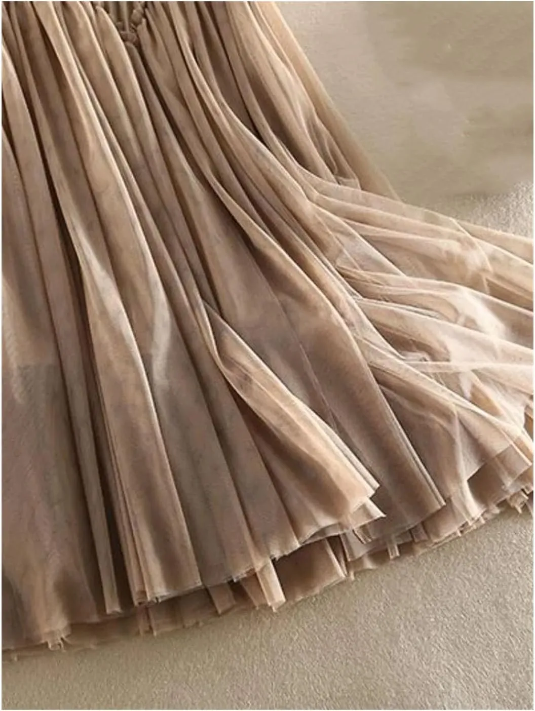 Women's Spliced Mesh A-Line High Waist Skirts Female Midi Flowy Pleated Skirts Party Prom Tulle Skirts