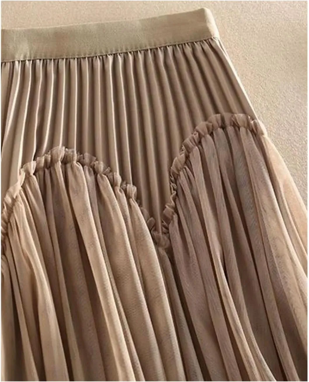 Women's Spliced Mesh A-Line High Waist Skirts Female Midi Flowy Pleated Skirts Party Prom Tulle Skirts