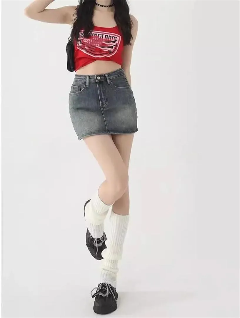 Women's Style Elastic Denim Mini Dress Plus Size High-Waisted Slimming Bodycon Skirt