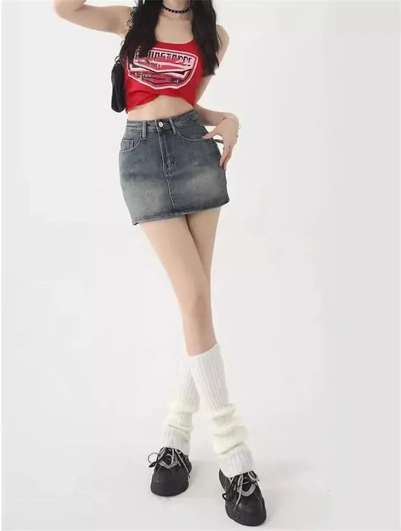Women's Style Elastic Denim Mini Dress Plus Size High-Waisted Slimming Bodycon Skirt